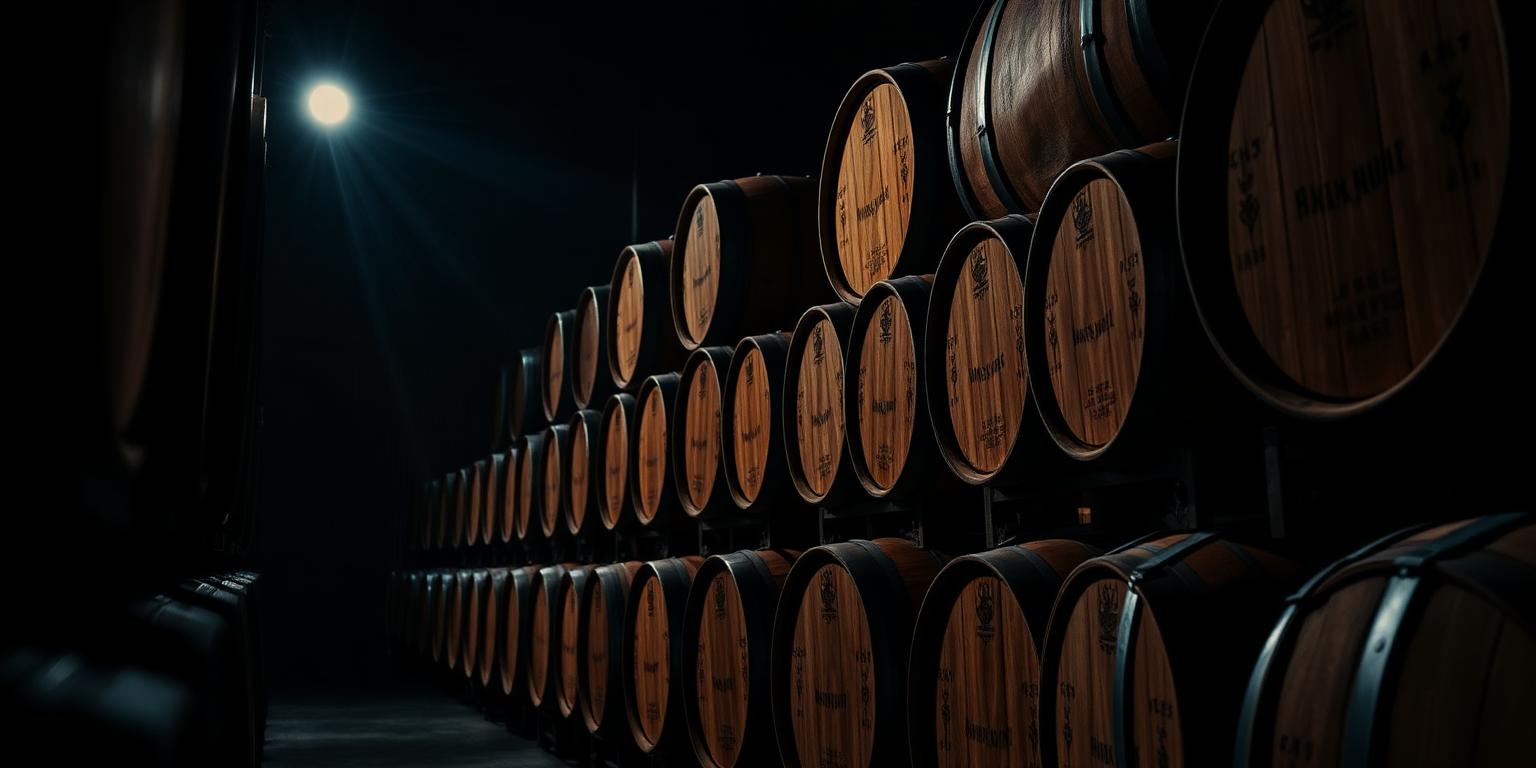 Whiskey barrels symbolizing aged value and acquisition
